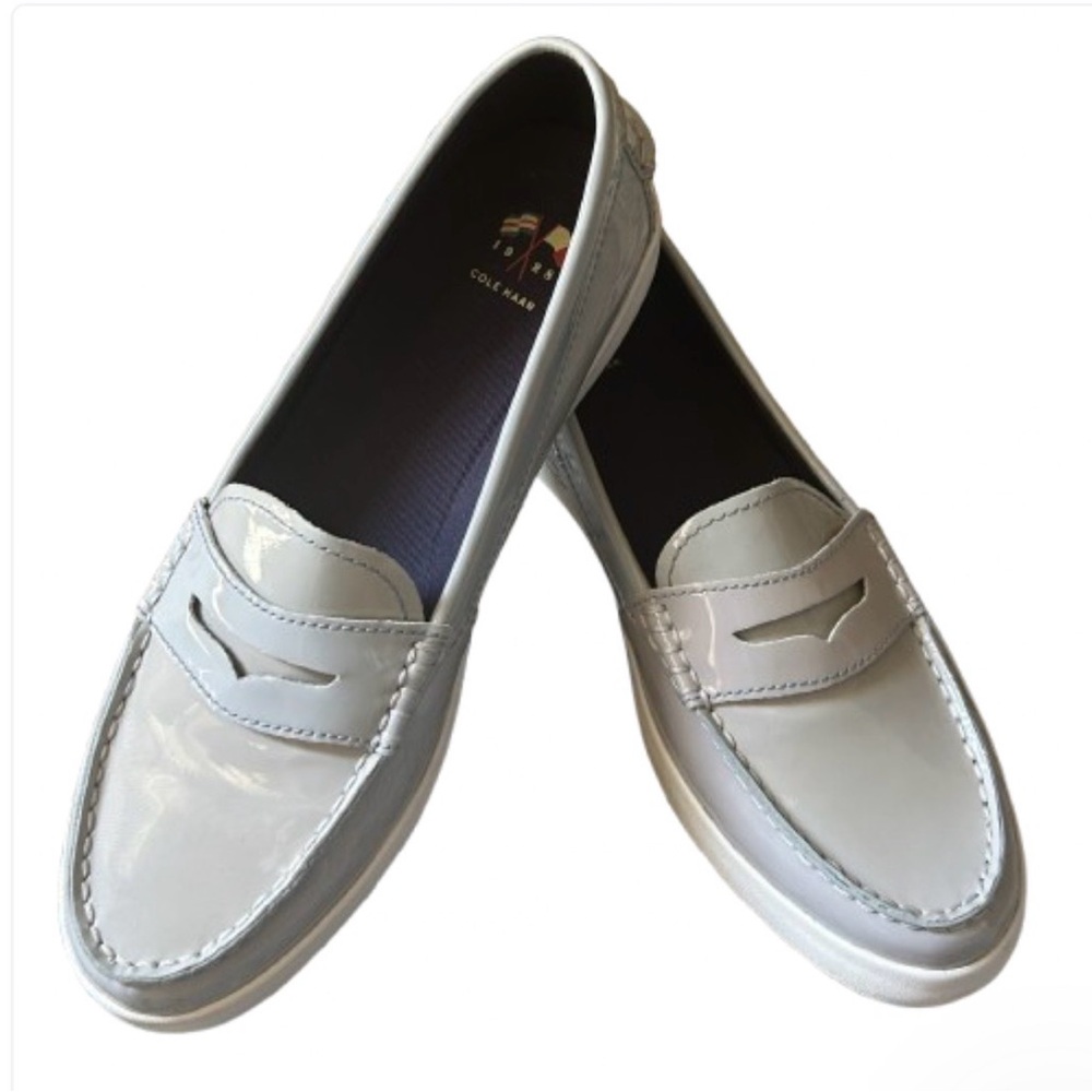 Cole Haan Nantucket Patent Leather Powder Blue Slip On Loafers 8.5